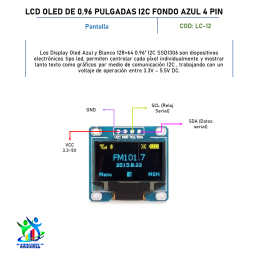 LCD OLED 0.96 PULGADAS I2C FONDO AZUL 4 PIN