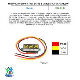 MINI VOLTÍMETRO 0-100V DC DE 3 CABLES 0.28" (AMARILLO)