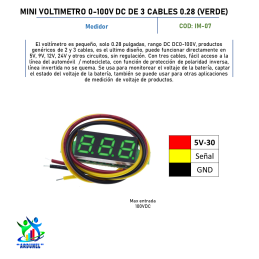 MINI VOLTIMETRO DC 0-100V DE 3 CABLES 0.28" (VERDE)